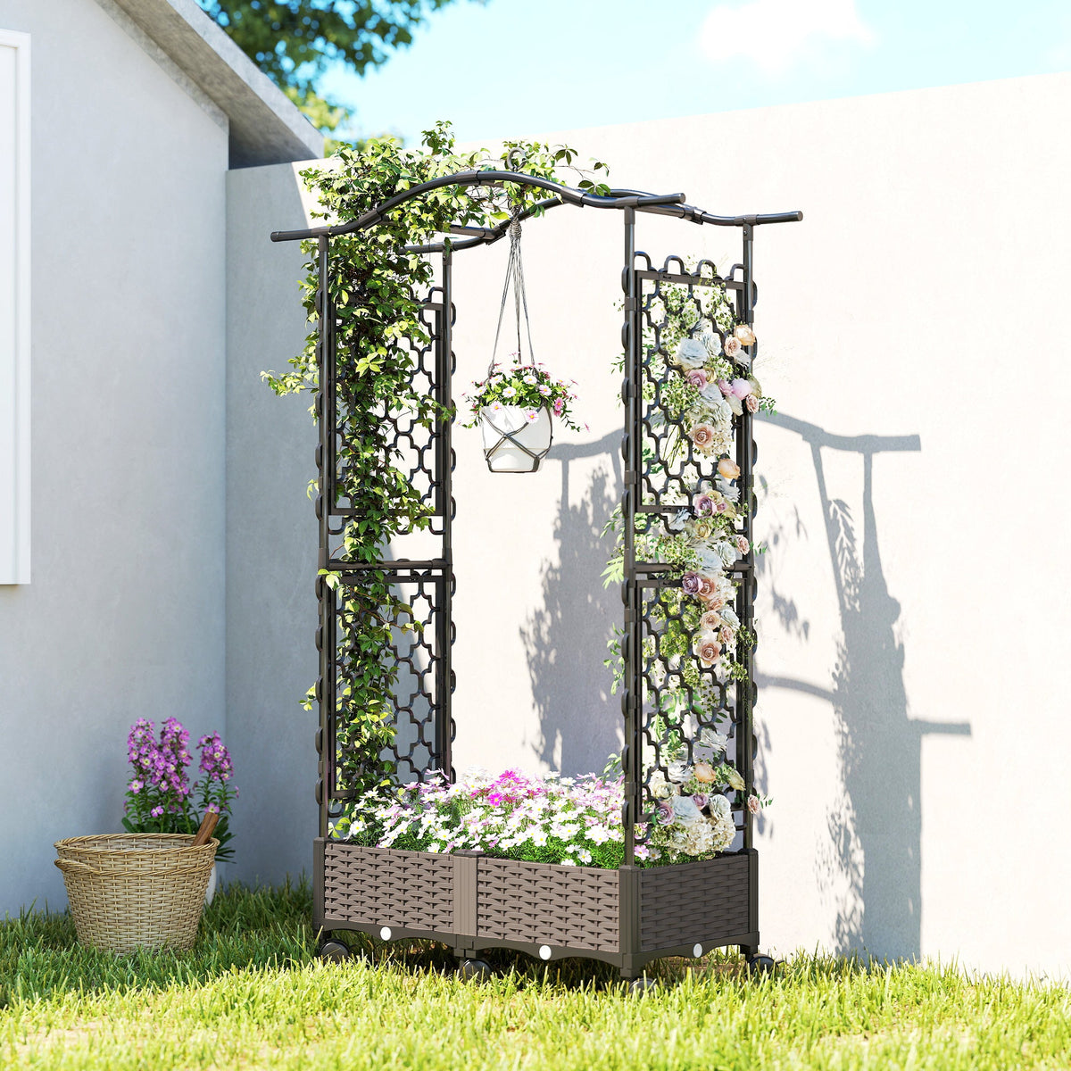 Raised Garden Bed with Arch Trellis, Wheels & Self Watering Planter — product view 4