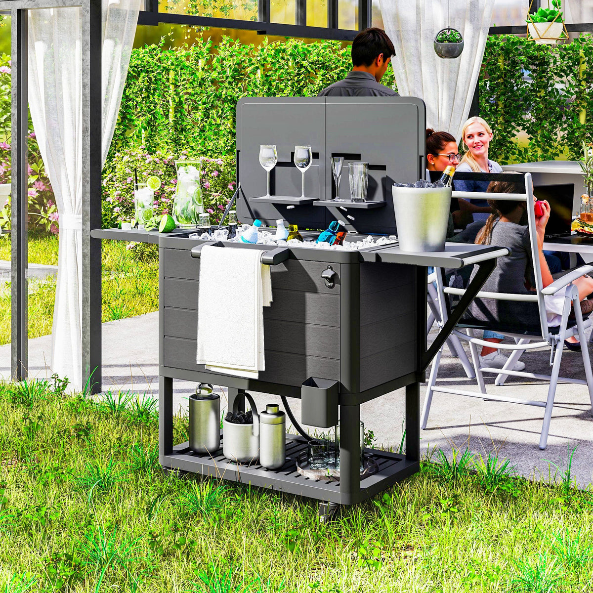 104 Quart Patio Cooler with Wheels and Bottle Opener, Black — product view 4