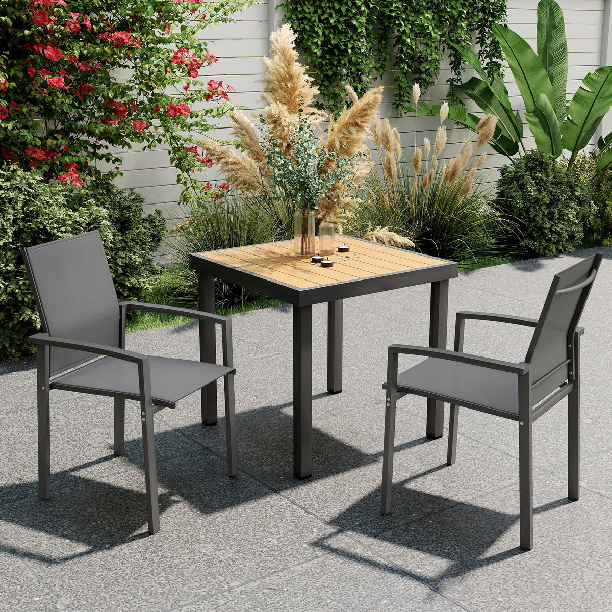 Set of 2 Stackable Patio Dining Chairs with Mesh Seat, Dark Grey — product view 3