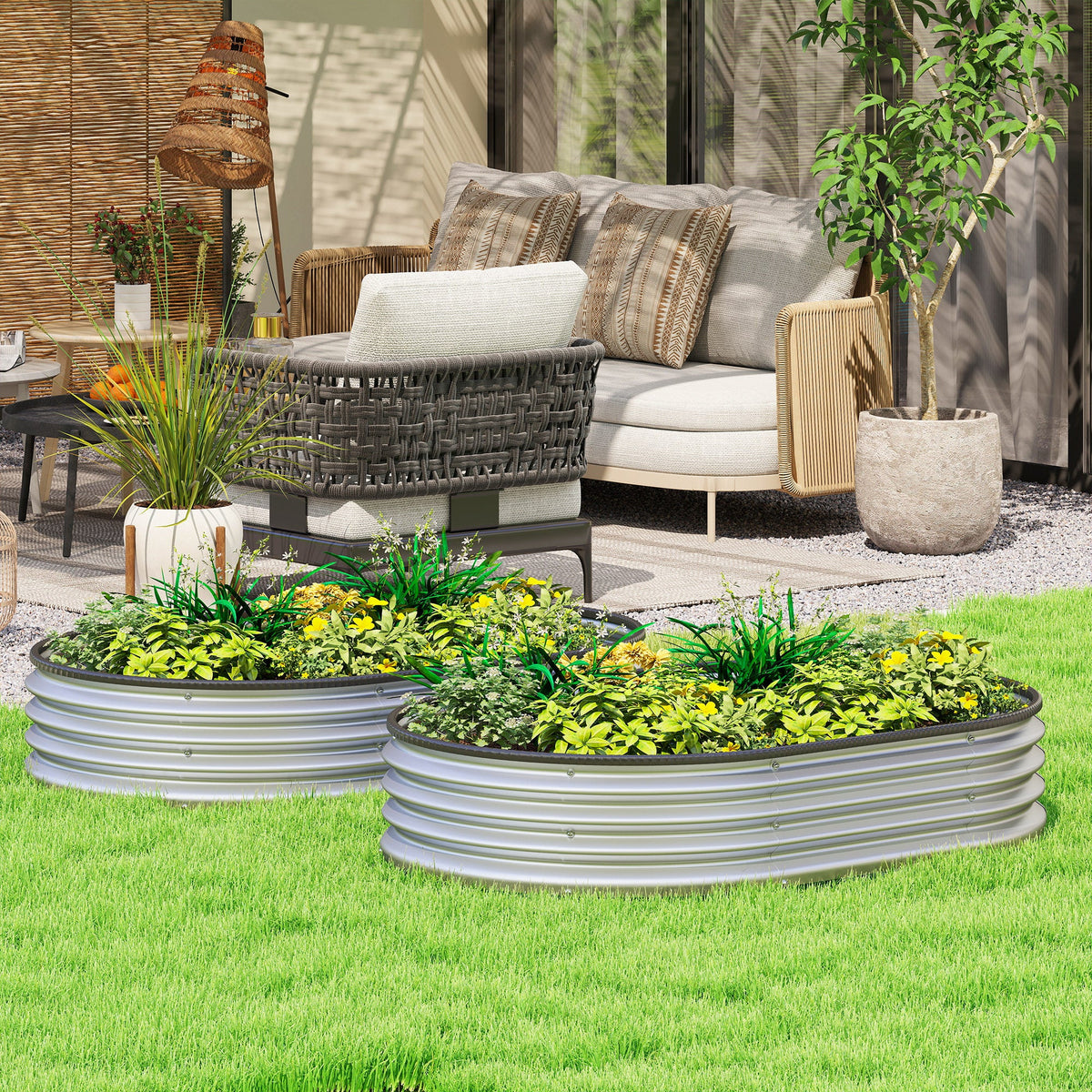 2pcs 4 x 3 x 1 ft Galvanized Raised Garden Beds, Silver — product view 3