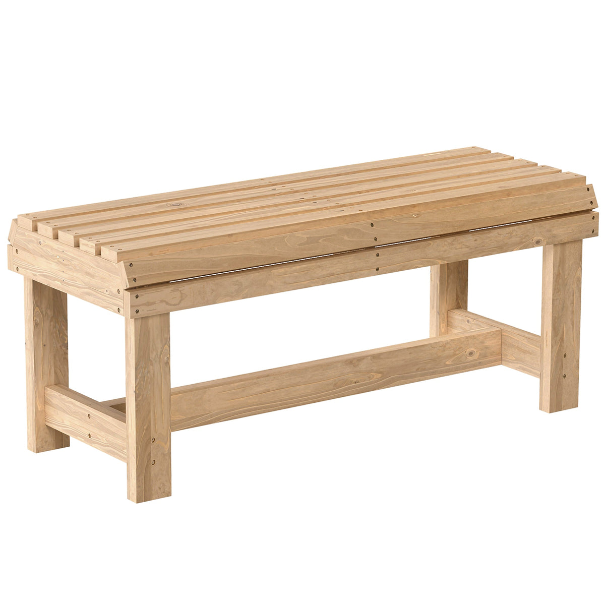 2 Seater Wooden Garden Bench with Curved Slatted Seat, Natural — product view 1