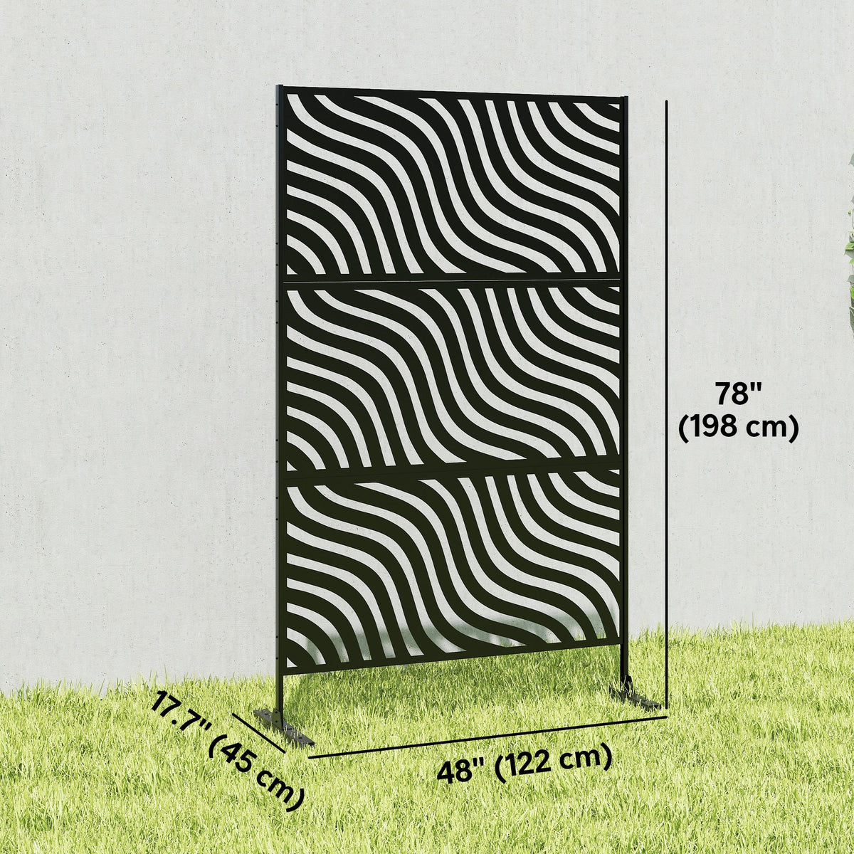 78" x 48" Metal Outdoor Privacy Screen, Ripple Design, Black — product view 5