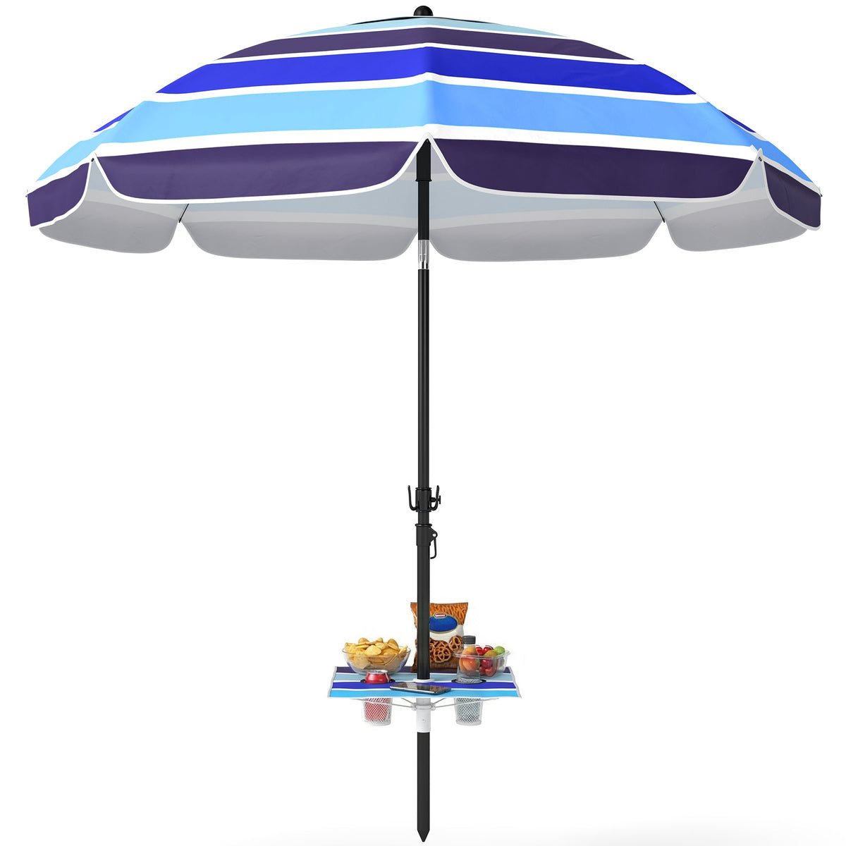78" Beach Umbrella with Foldable Table, Cup Holder and Carry Bag, Multicolor — product view 2