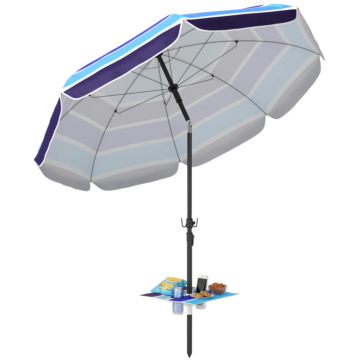 78" Beach Umbrella with Foldable Table, Cup Holder and Carry Bag, Multicolor — product view 1