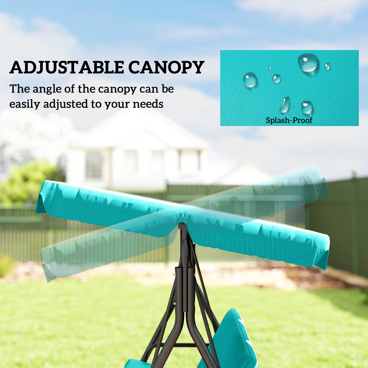 3 Seater Garden Swing Chair with Adjustable Canopy & Padded Seat, Blue — product view 6