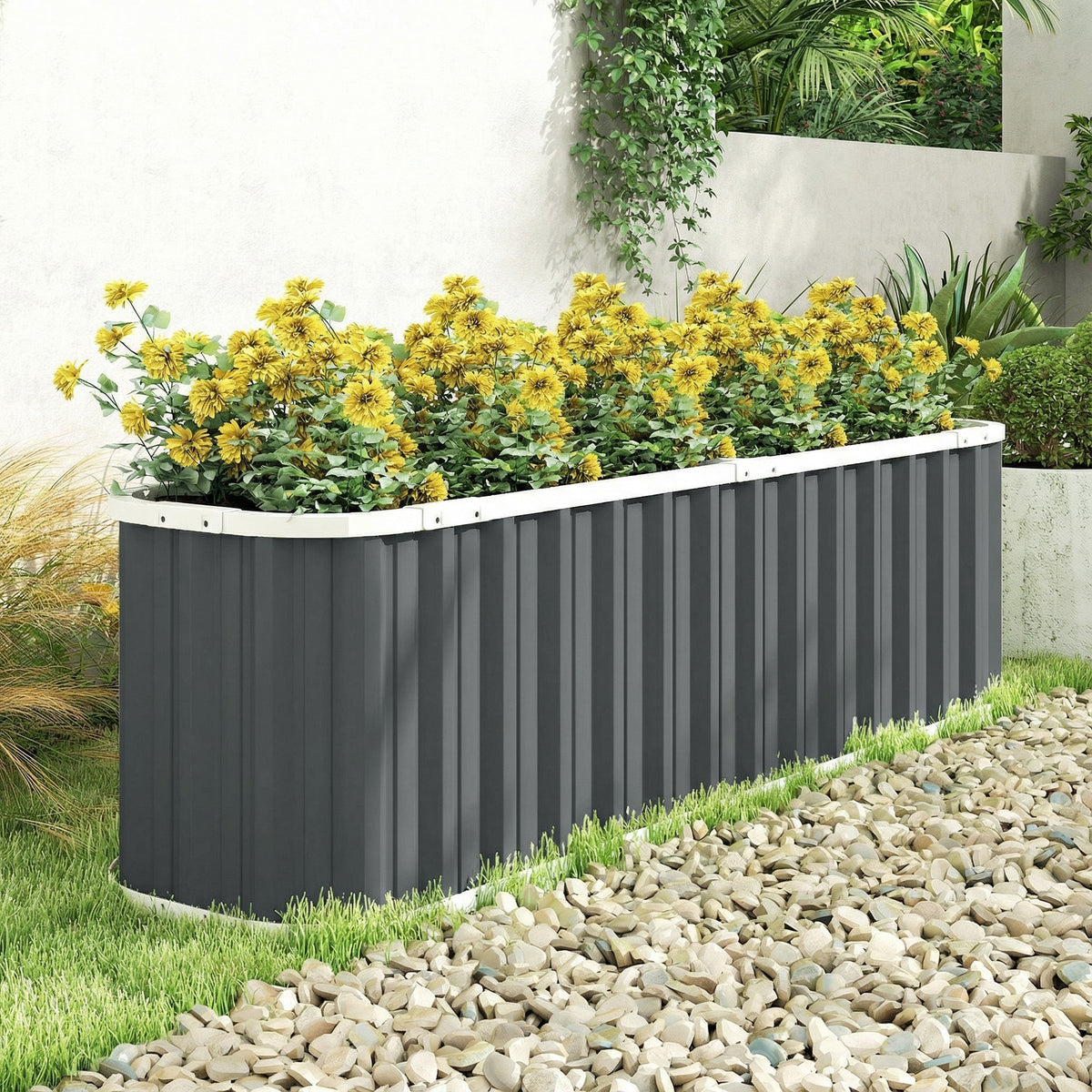 7' x 2' x 2' Galvanized Raised Garden Bed with Gloves, Dark Grey — product view 4