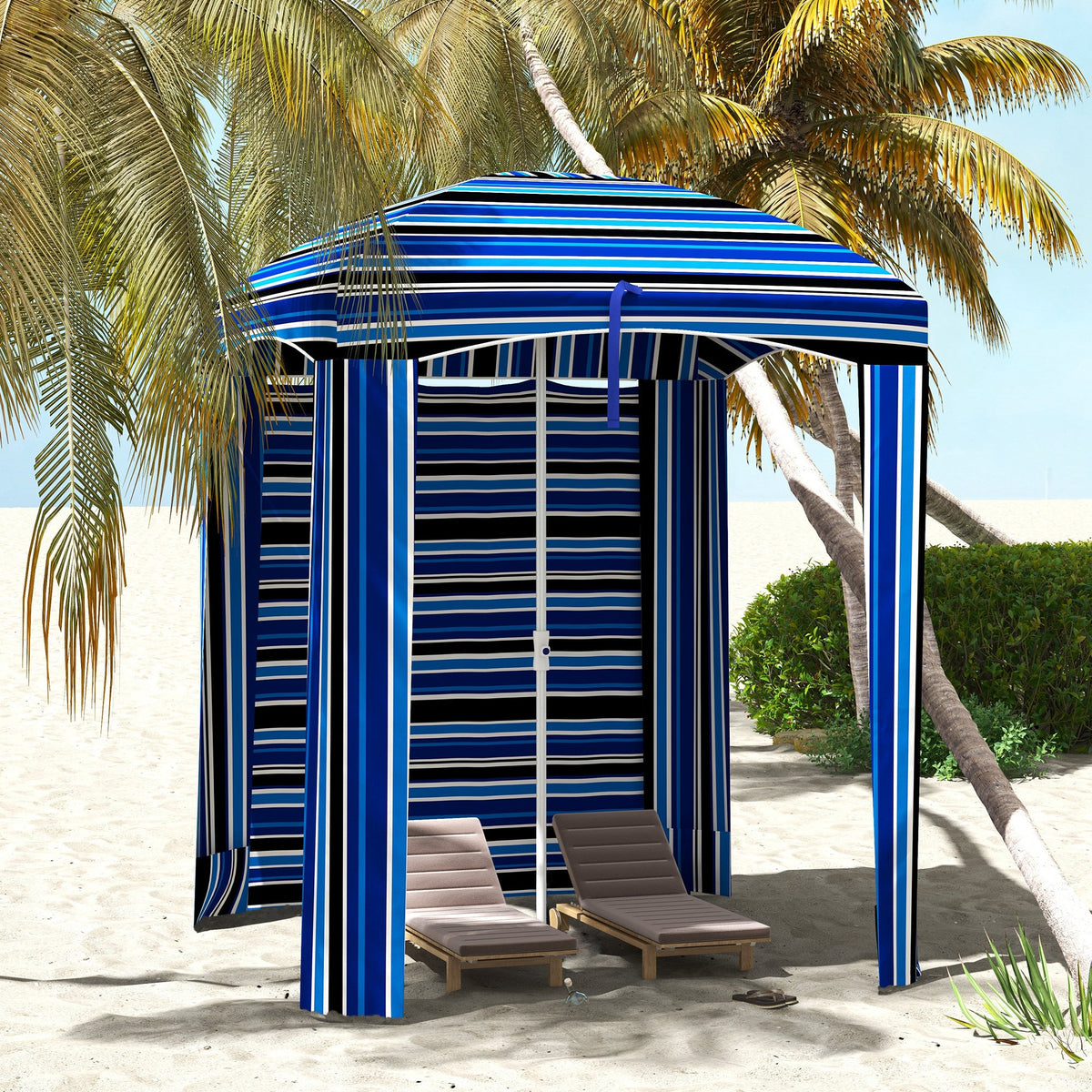 5.9' x 5.9' Portable Beach Cabana Umbrella, Blue Stripe — product view 3