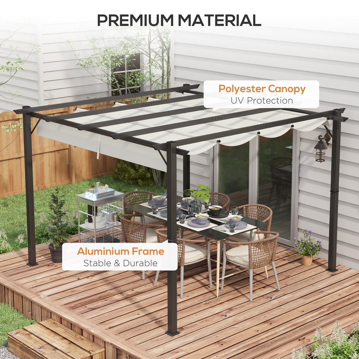 3 x 3m Pergola with Retractable Roof & Aluminium Frame, Light Grey — product view 7