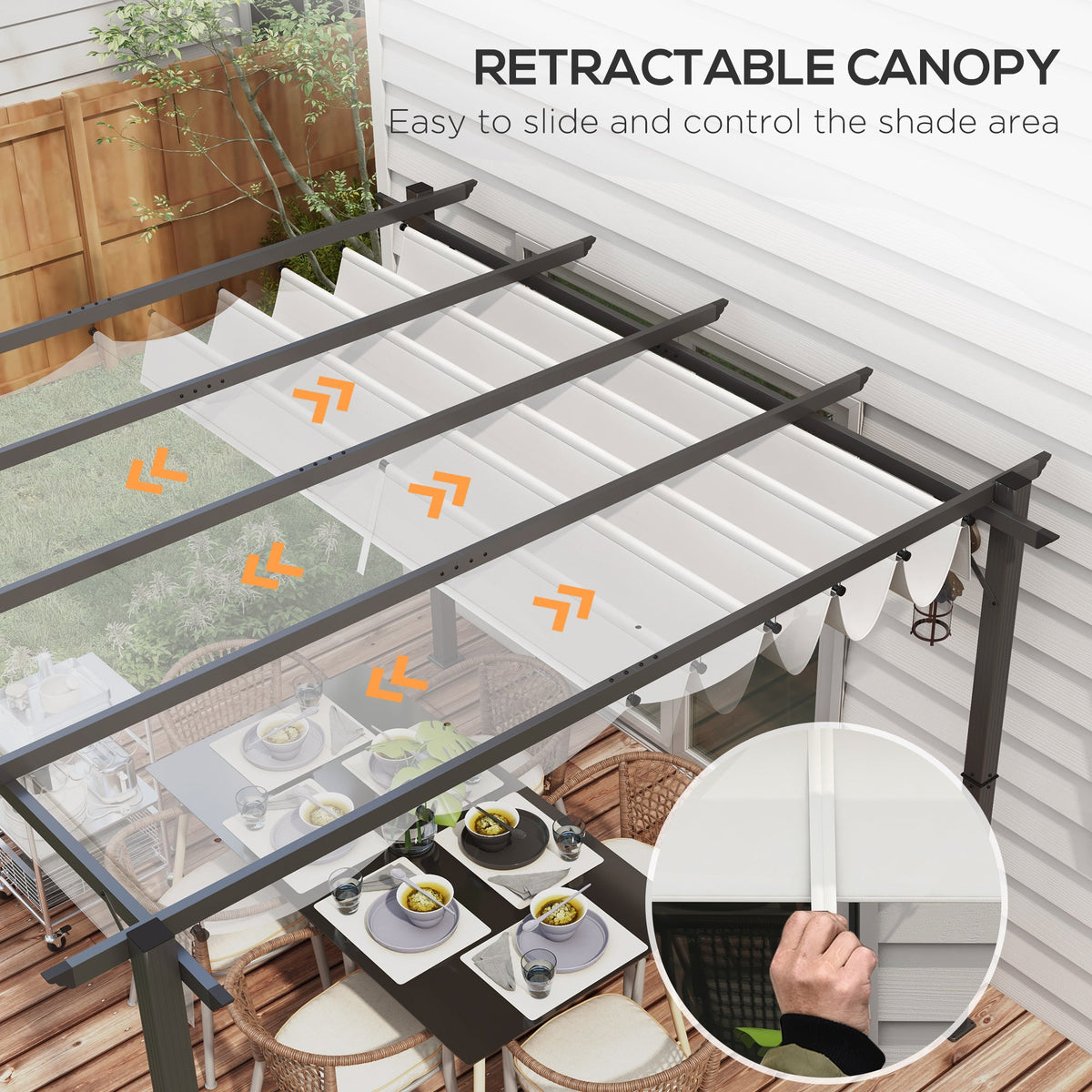 3 x 3m Pergola with Retractable Roof & Aluminium Frame, Light Grey — product view 6