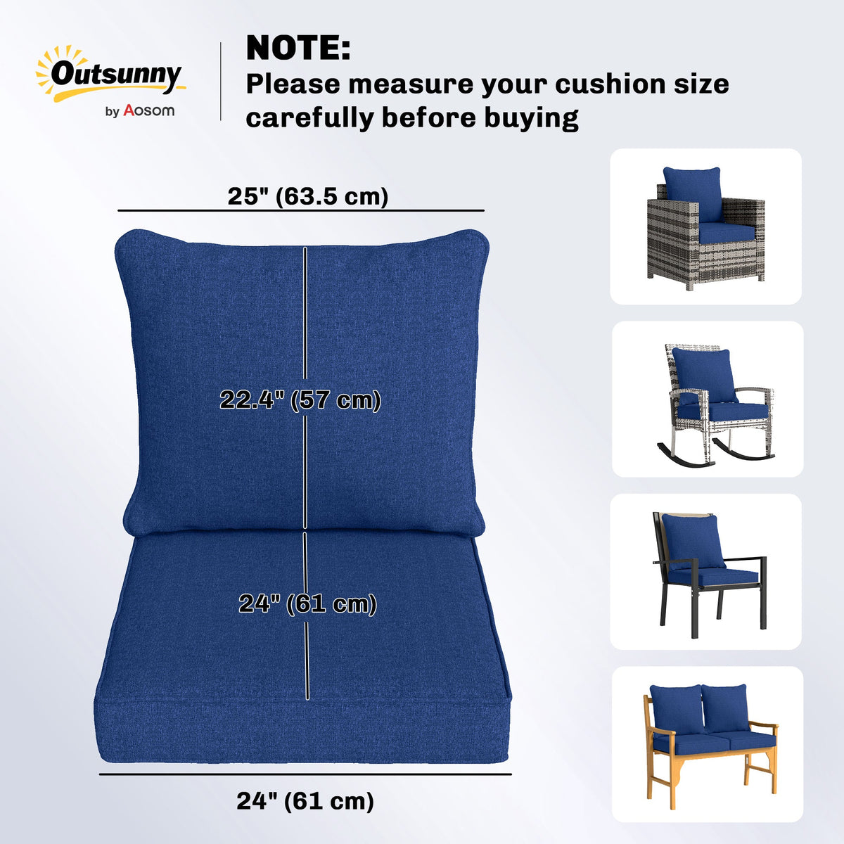 Set of 4 Outdoor Chair Cushions, 24" x 24", Navy Blue — product view 5