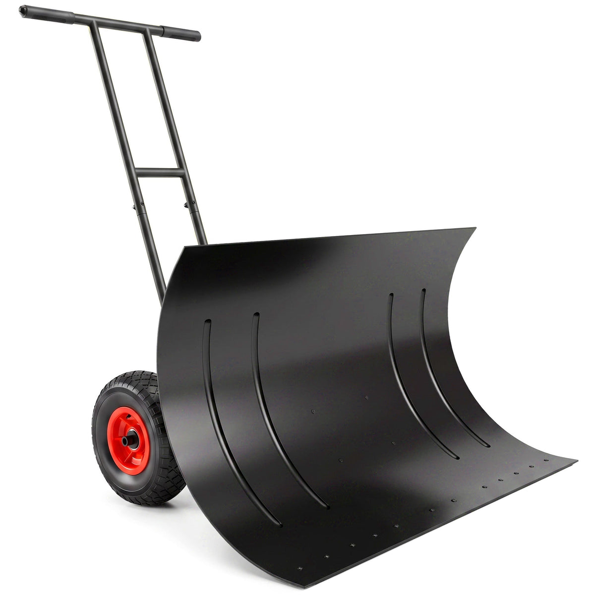 29" x 18" Heavy Duty Metal Snow Pusher with Wheels, 5-Level Adjustable Handle, Black — product view 1