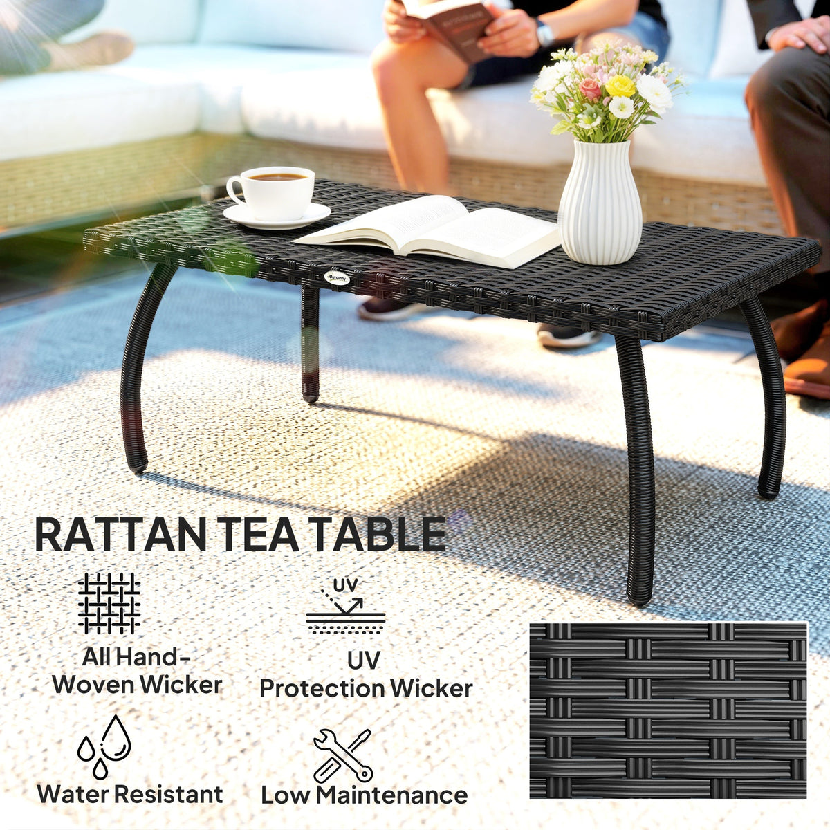 Rattan Garden Coffee Table with All-Weather PE Wicker, Black — product view 6