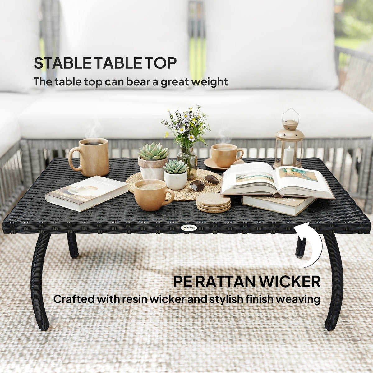 Rattan Garden Coffee Table with All-Weather PE Wicker, Black — product view 7
