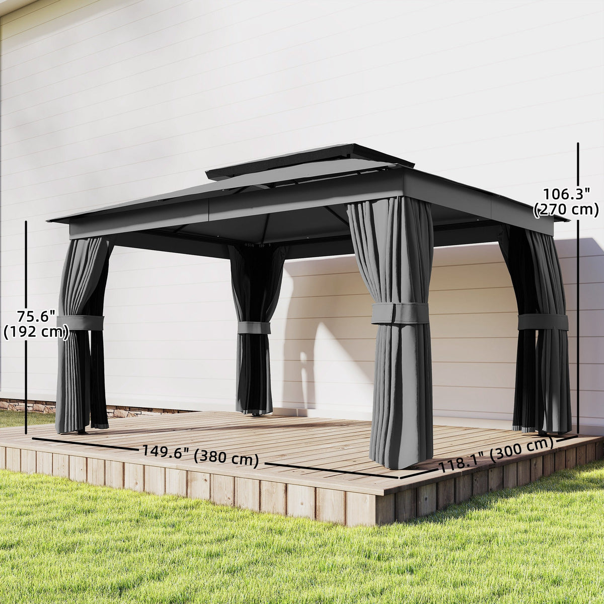 10' x 12.5' Outdoor Gazebo with Double Roof, Curtains and Netting, Dark Grey — product view 5