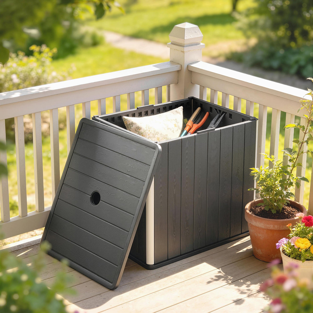 30 Gallon Outdoor Storage Box Side Table with Umbrella Holder — product view 4