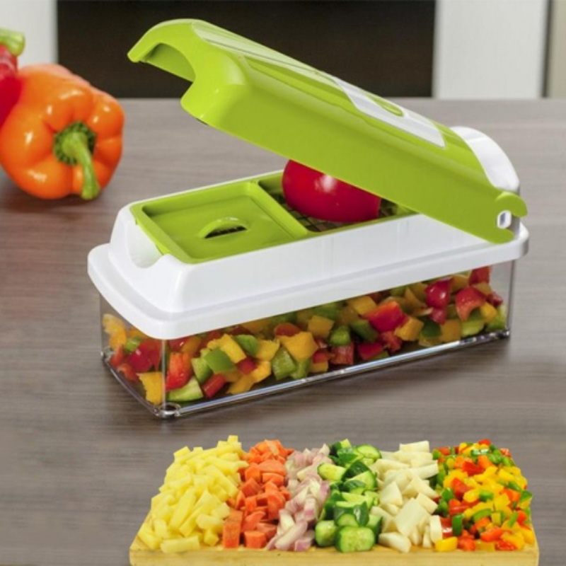 LoungeYard | CutMate Multifunctional Vegetable Cutter 12-in-1 | With Collection Container & Finger Guard | Stainless Steel Blades | Compact & Safe — product view 7