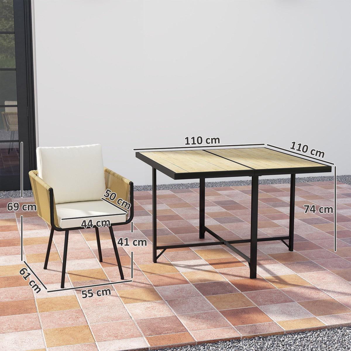 5 Piece Rattan Garden Dining Set with Stackable Chairs, Beige — product view 5