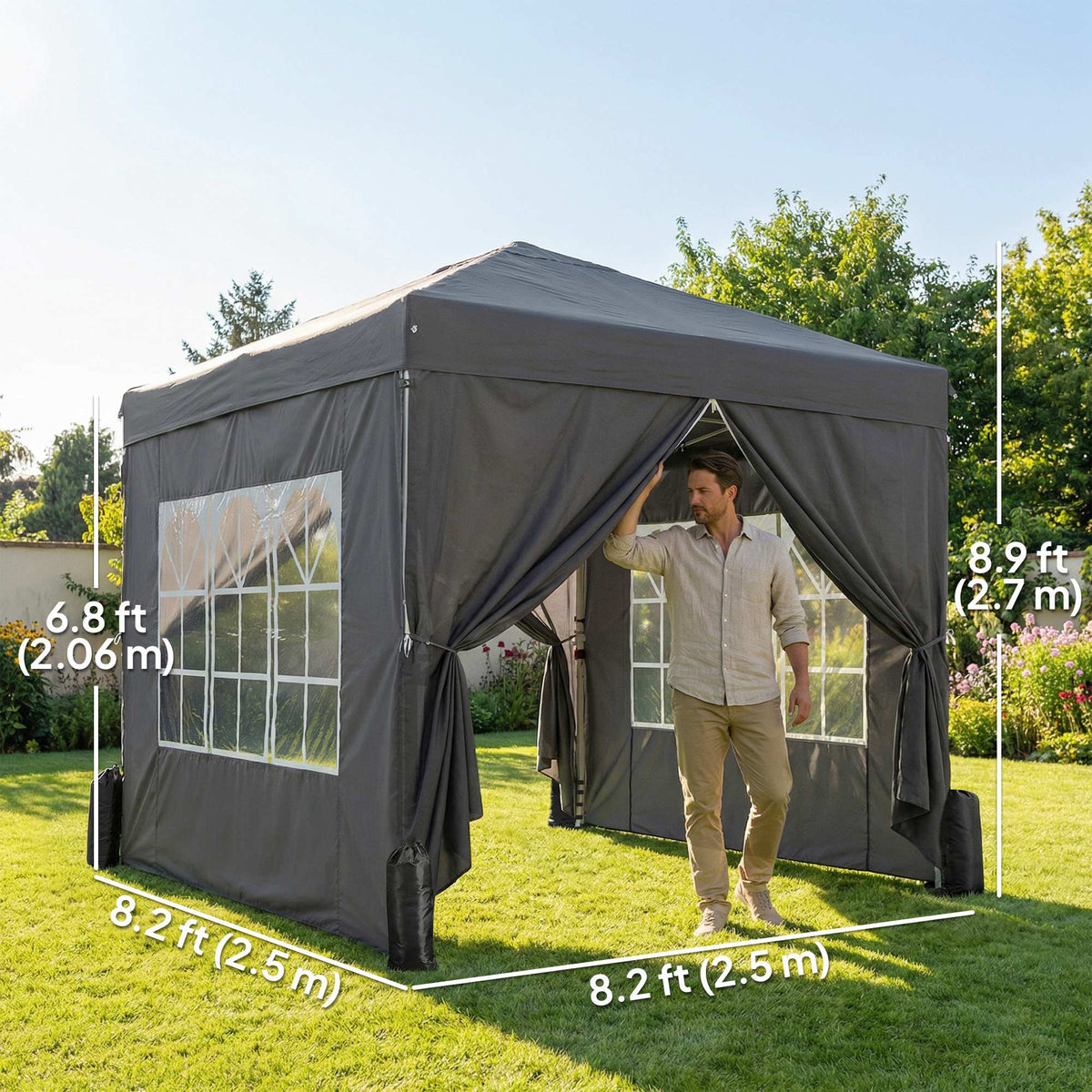 8.2 x 8.2 ft Pop-Up Canopy Tent with 4 Sidewalls & Sandbags, Dark Grey — product view 5