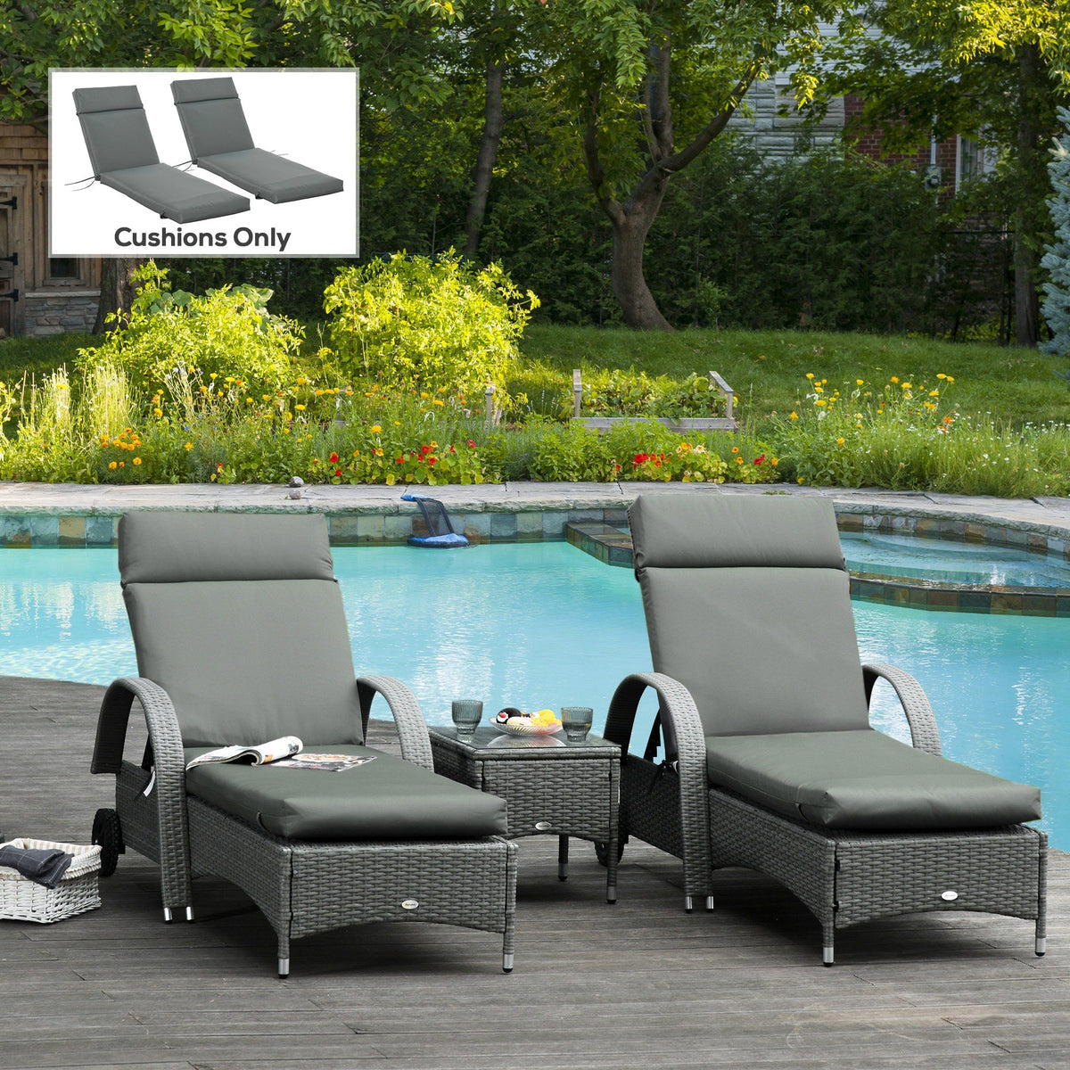 Set of 2 Outdoor Lounge Chair Cushions, 77.2" x 21.7", Dark Grey — product view 4
