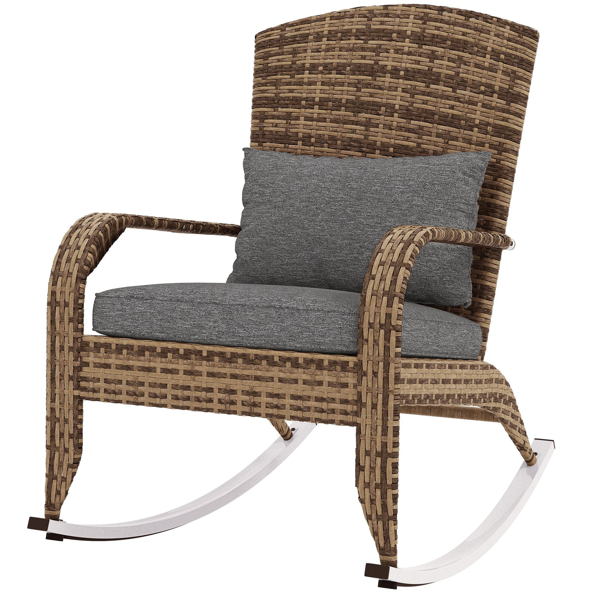 Wicker Adirondack Rocking Chair with Cushion and Pillow, Grey/Mixed Yellow — product view 2