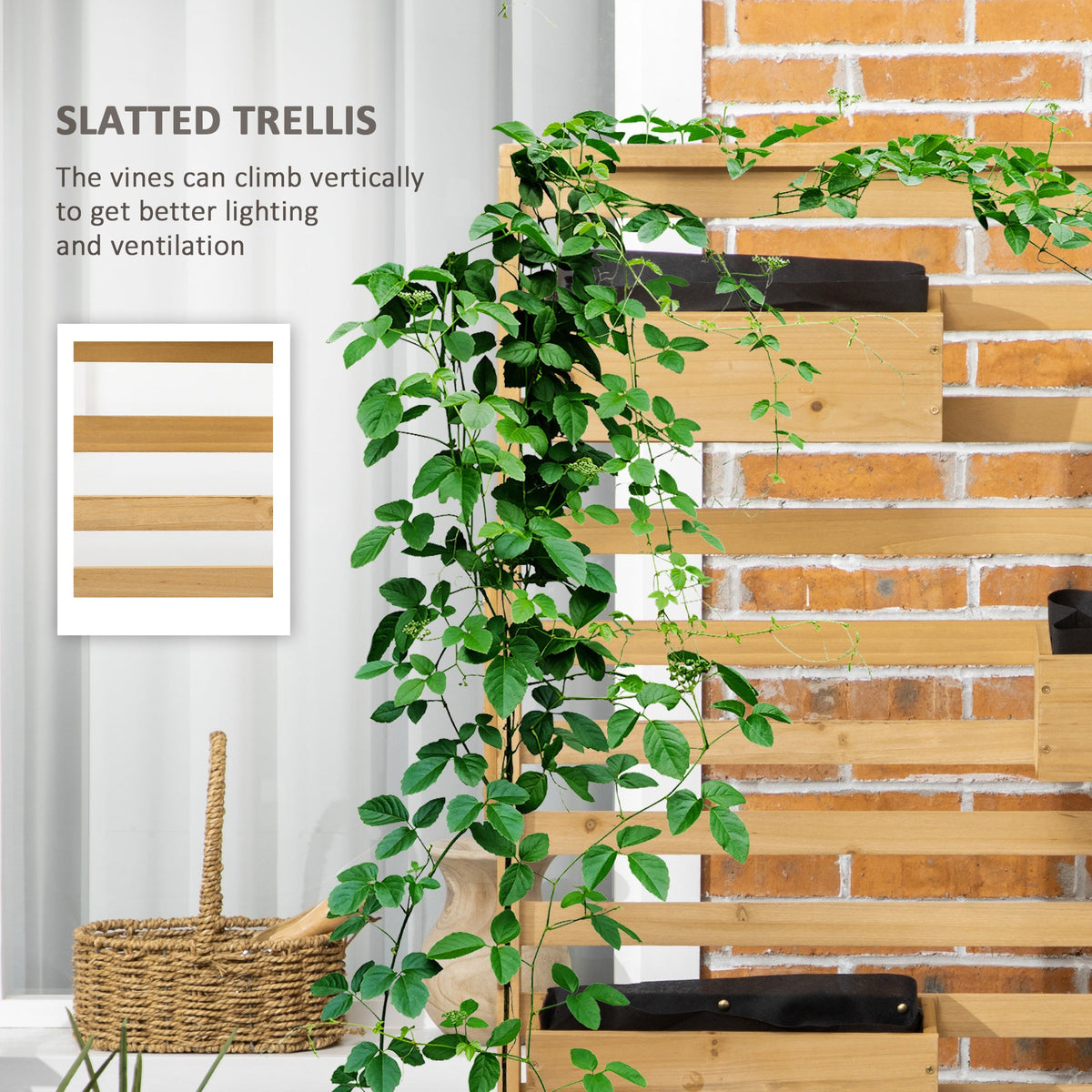 Wooden Plant Trellis Stand with 5 Planter Boxes for Patio, Garden, Balcony, Porch — product view 7