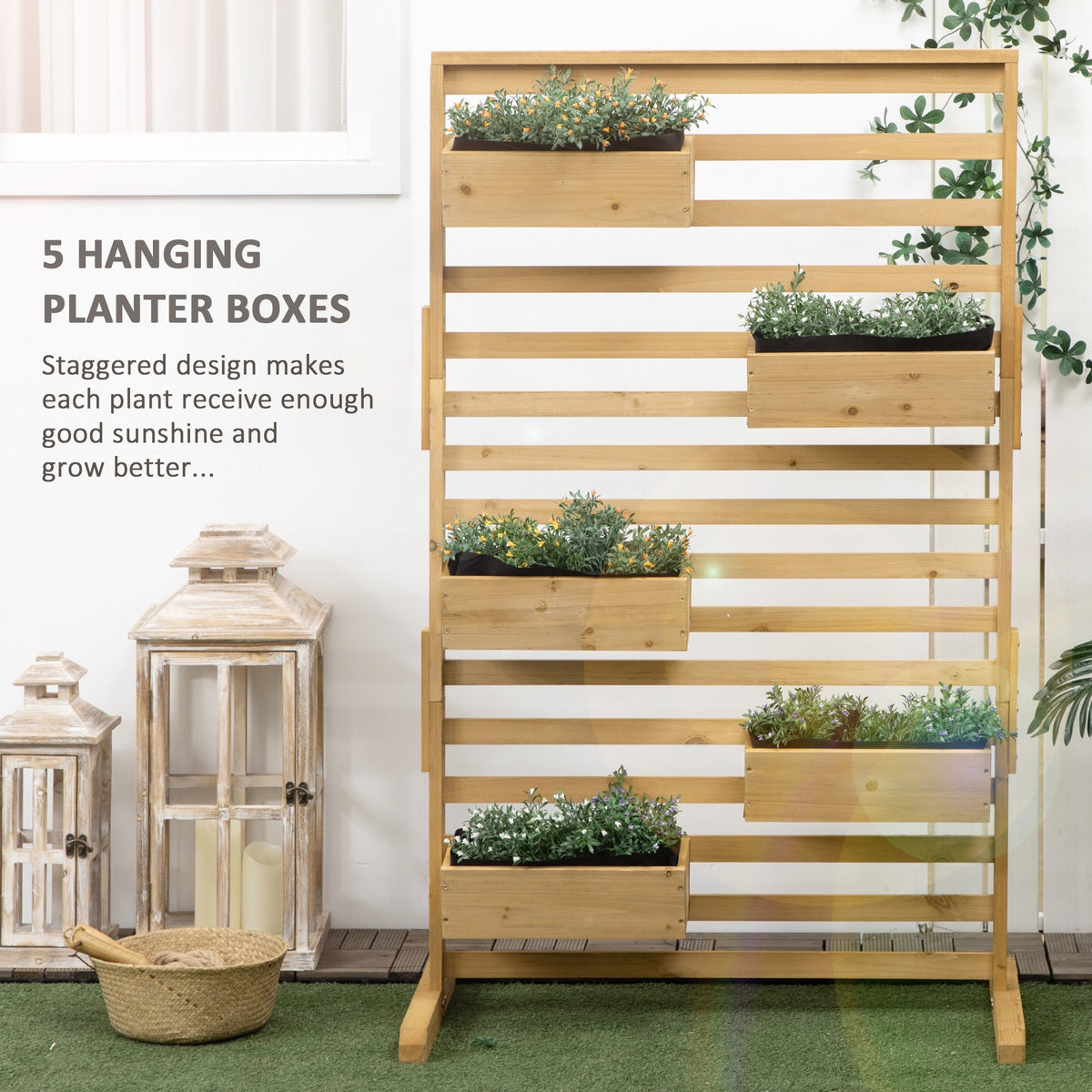 Wooden Plant Trellis Stand with 5 Planter Boxes for Patio, Garden, Balcony, Porch — product view 6