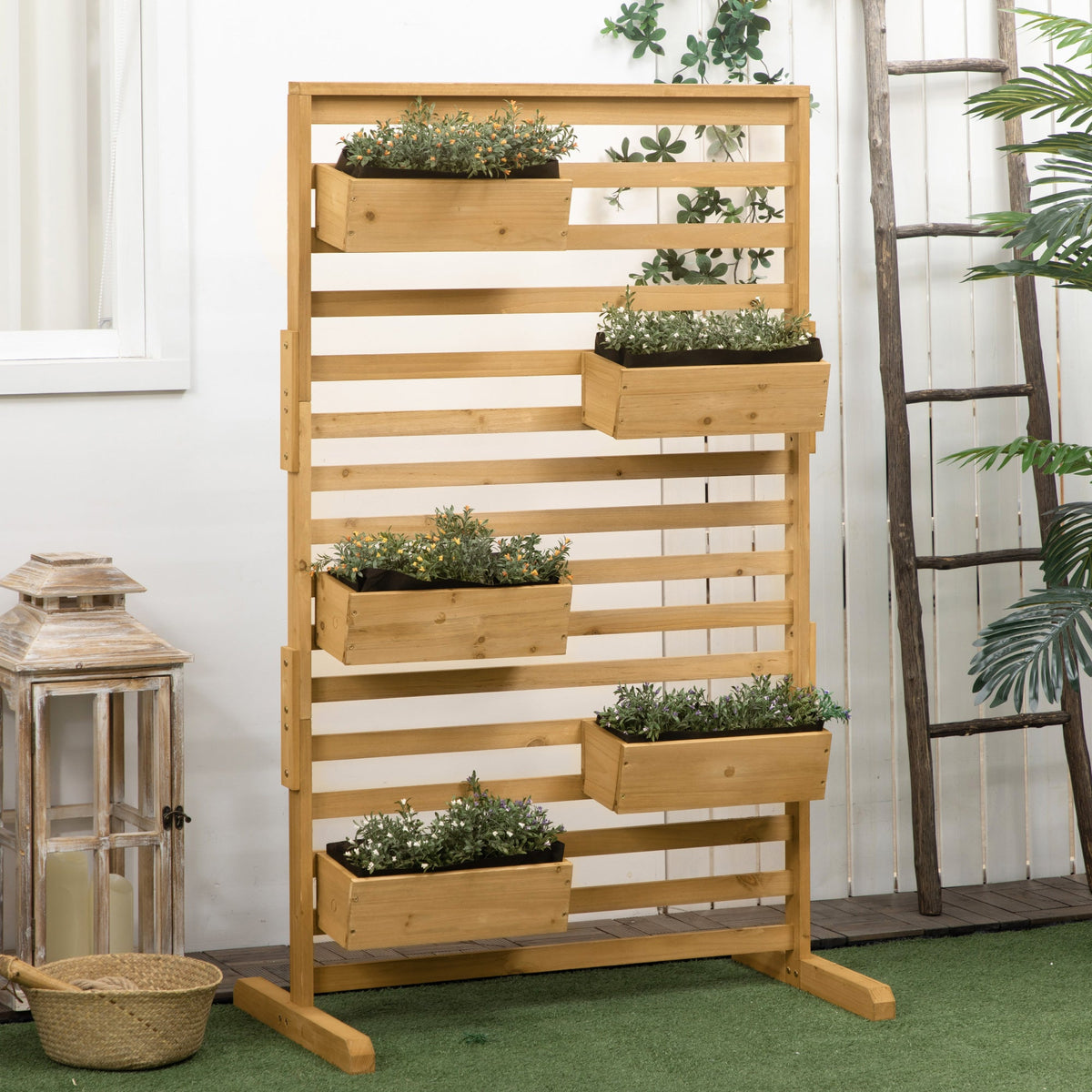 Wooden Plant Trellis Stand with 5 Planter Boxes for Patio, Garden, Balcony, Porch — product view 3