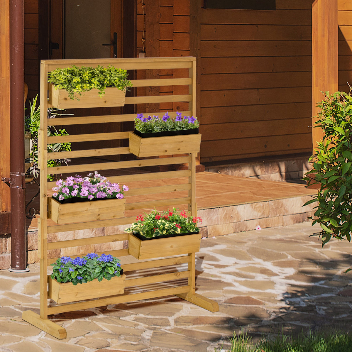 Wooden Plant Trellis Stand with 5 Planter Boxes for Patio, Garden, Balcony, Porch — product view 4