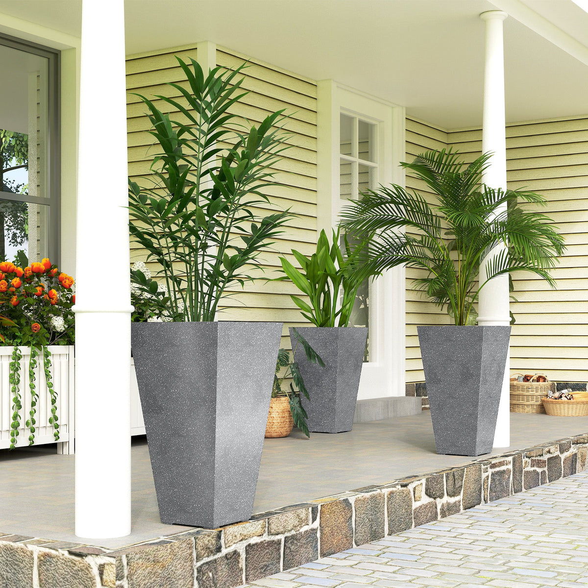 3-Piece 28" Tall Planters with Drainage Holes, Gray — product view 3