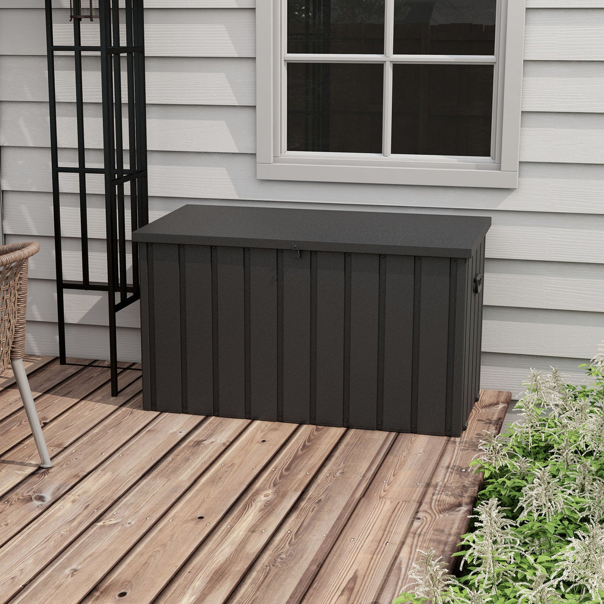 119 Gallon Galvanized Steel Deck Box with Wheels and Handles, Dark Grey — product view 4