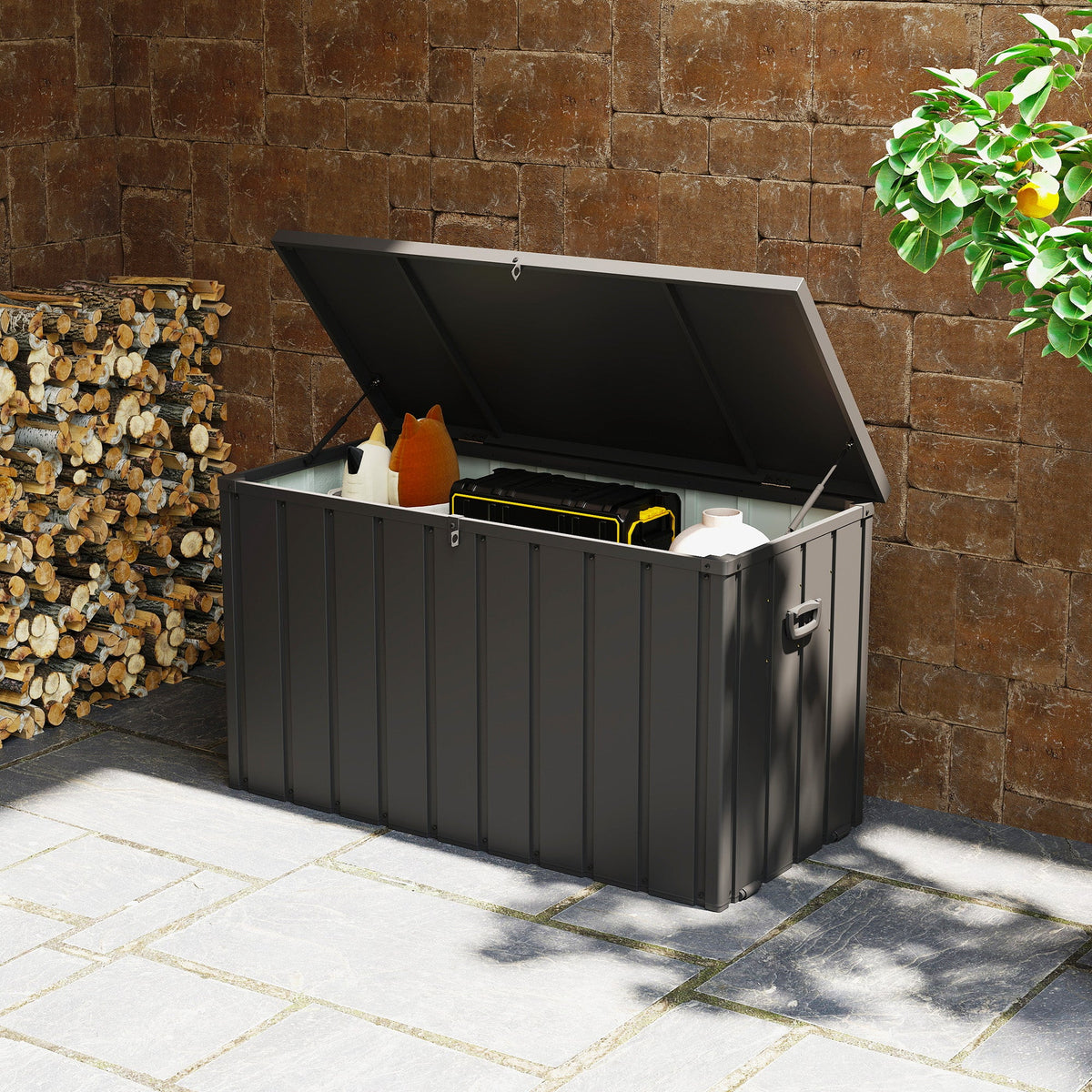 119 Gallon Galvanized Steel Deck Box with Wheels and Handles, Dark Grey — product view 3