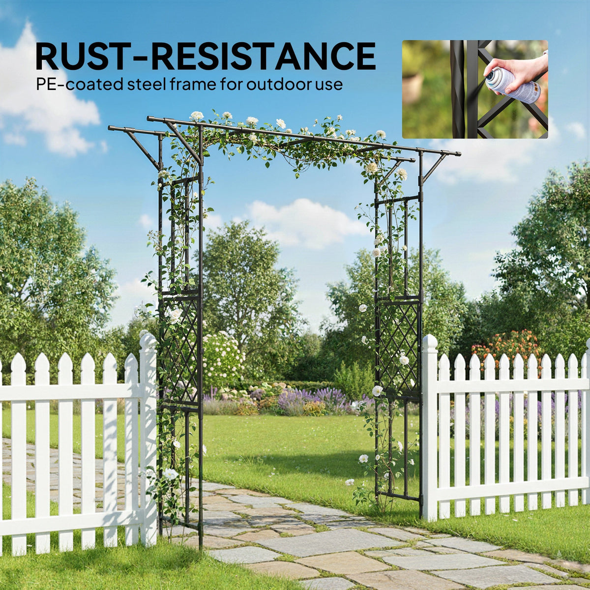PE-Coated Steel Garden Arch for Climbing Plants, 180 x 40 x 215 cm, Black — product view 7