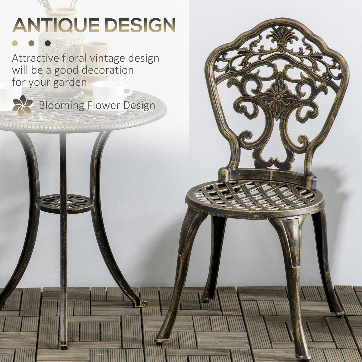 3 Piece Cast Aluminium Bistro Set with Parasol Hole, Bronze — product view 6