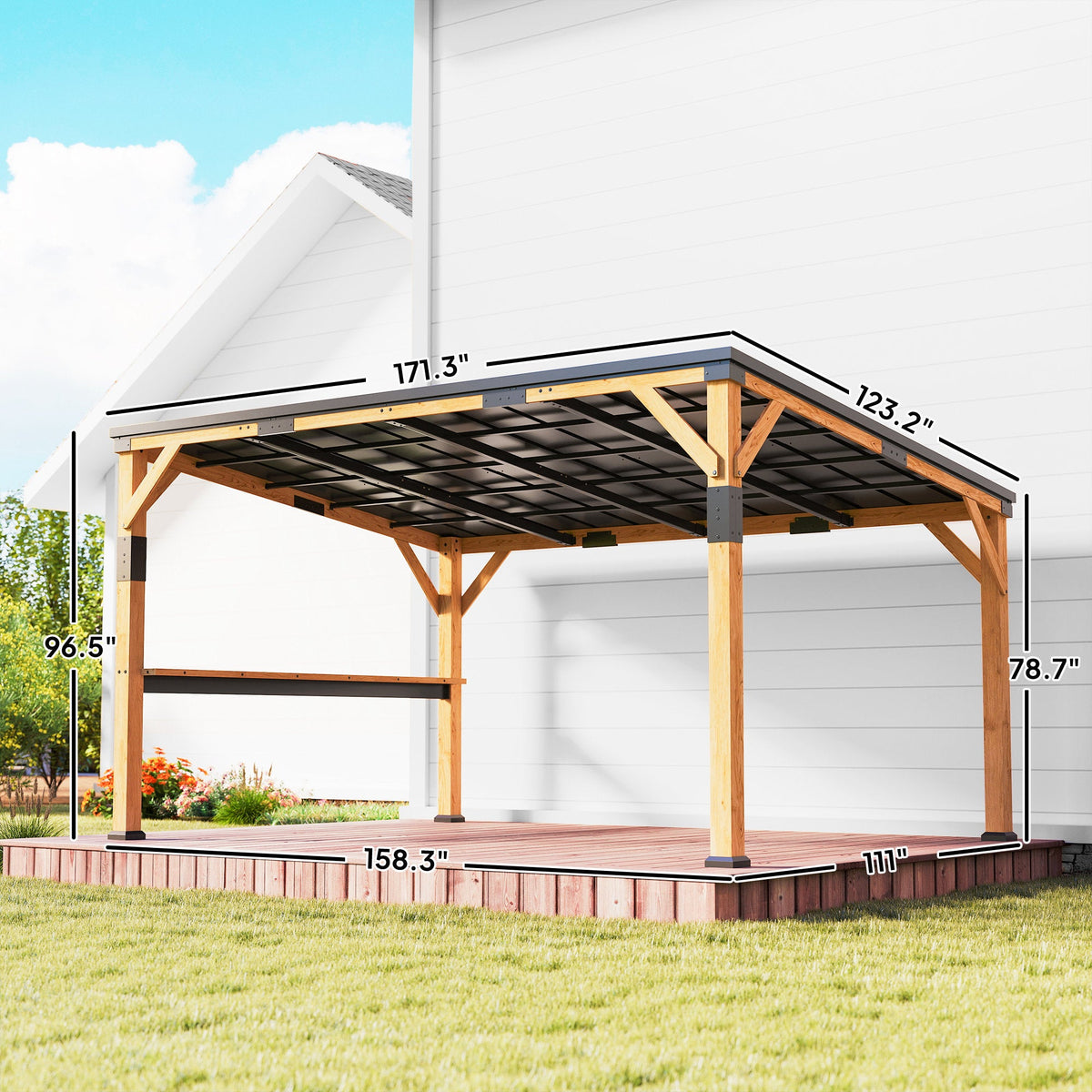 PerArbor 10' x 14' Wooden Lean-to Gazebo with Galvanized Steel Sloped Roof and Bar Shelf — product view 5