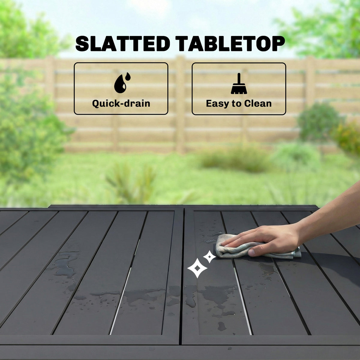 80-160 cm Extendable Aluminium Garden Table for 4-6 People, Black — product view 7