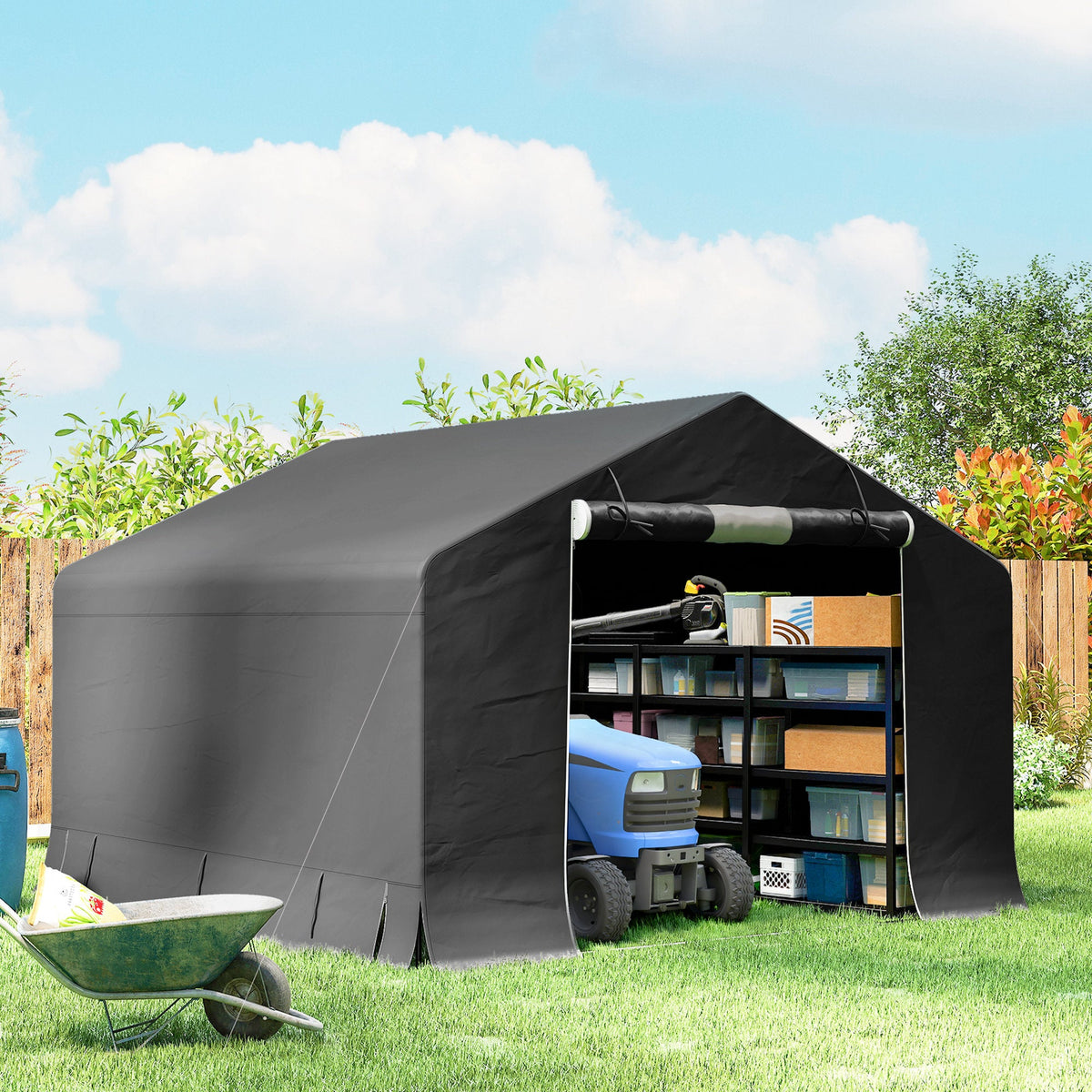 10' x 10' Portable Storage Shed with Roll-up Door, Dark Grey — product view 4