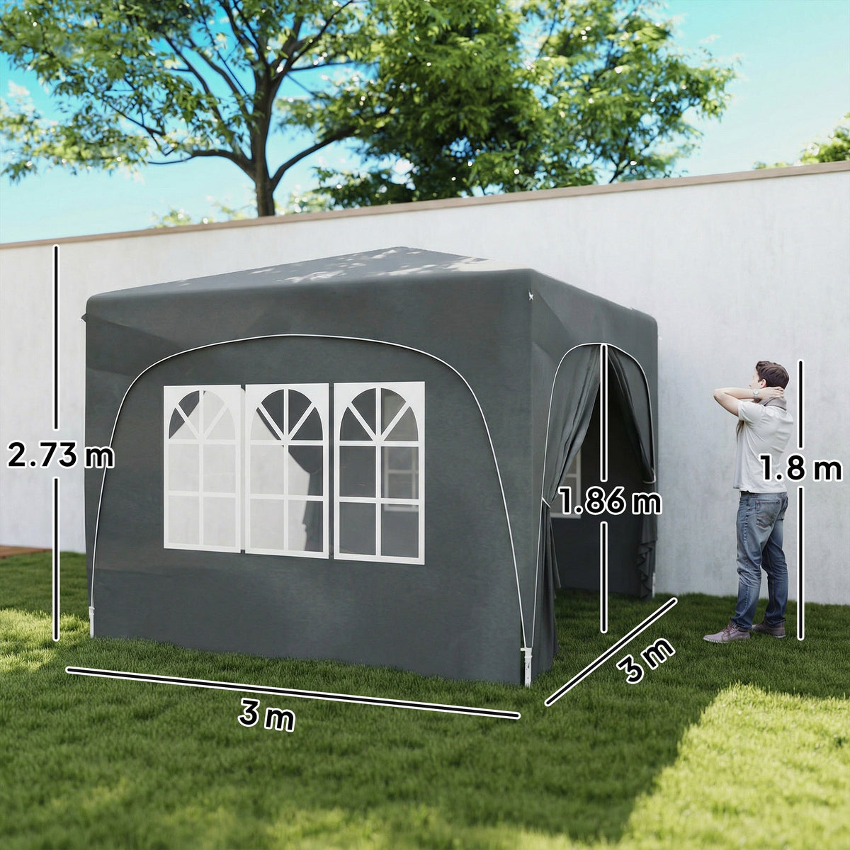 3 x 3 m Pop Up Gazebo with Sides, Carry Bag and UPF50+, Dark Grey — product view 5