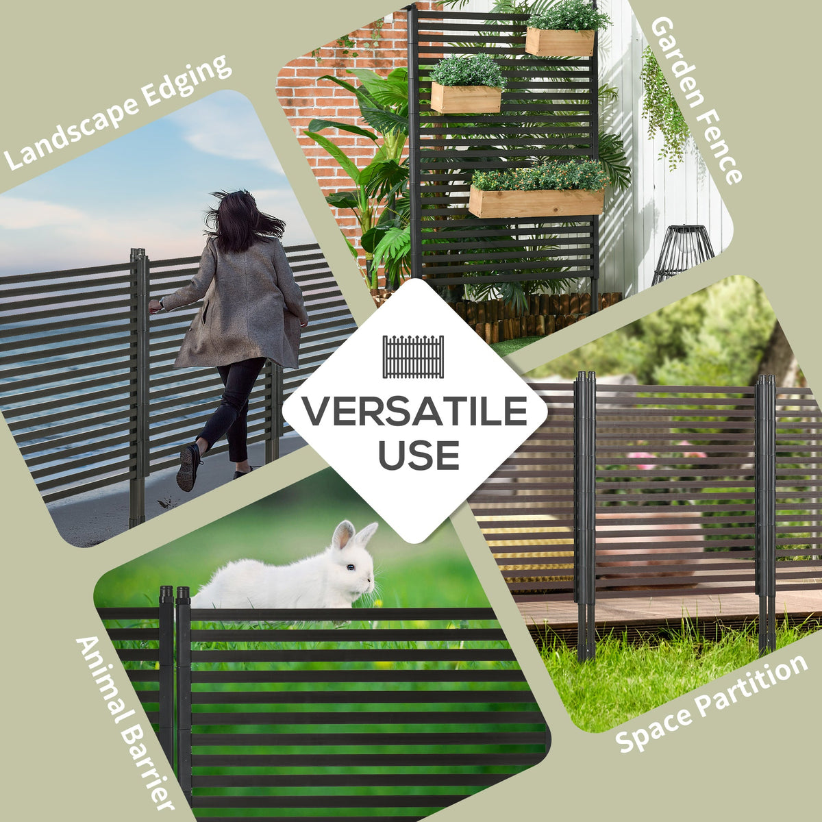 Metal Garden Fence with 2 Standing Ways for Hard or Soft Ground, Brown — product view 7