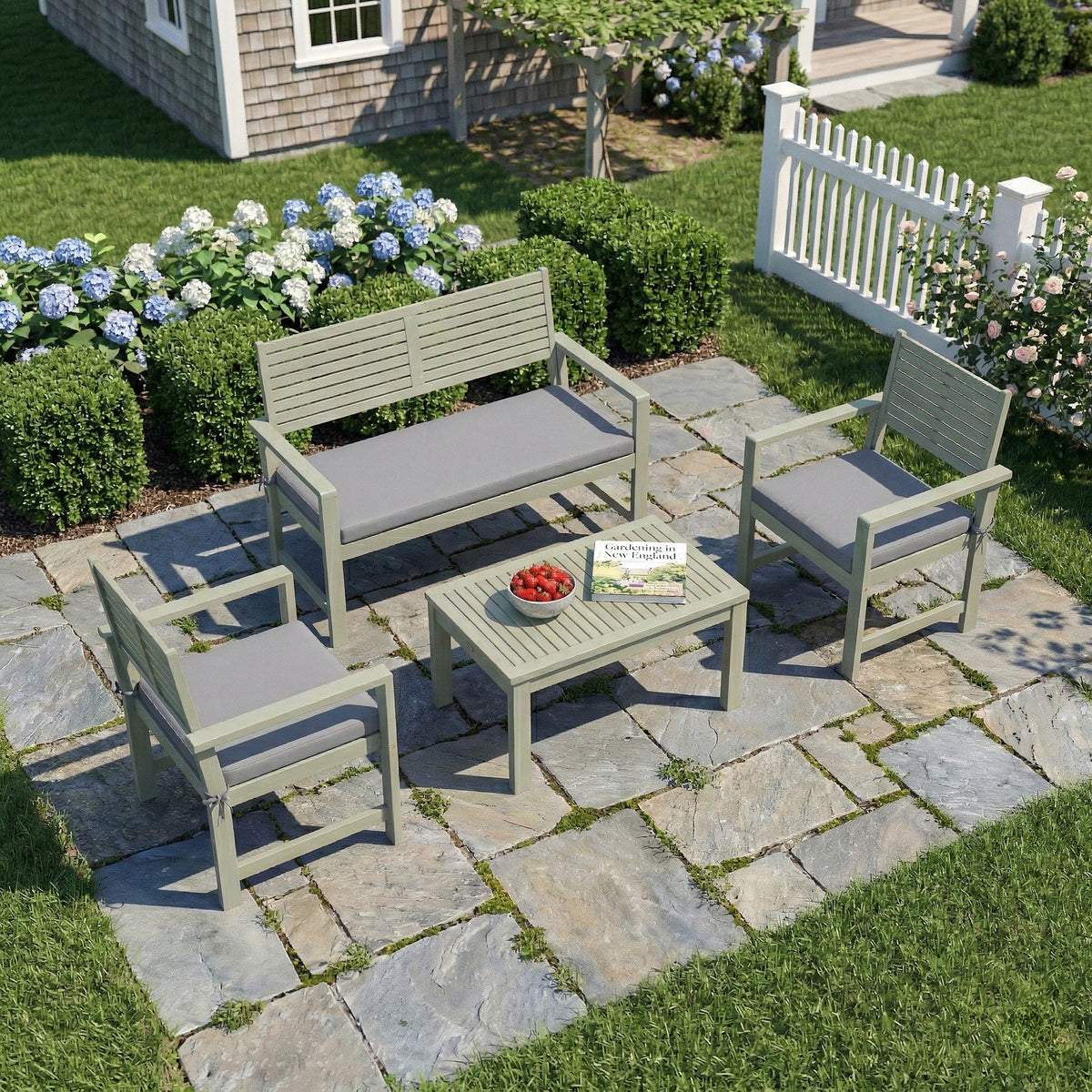 4-Seater Acacia Garden Set with Loveseat, 2 Chairs & Wood Table, Light Grey — product view 3