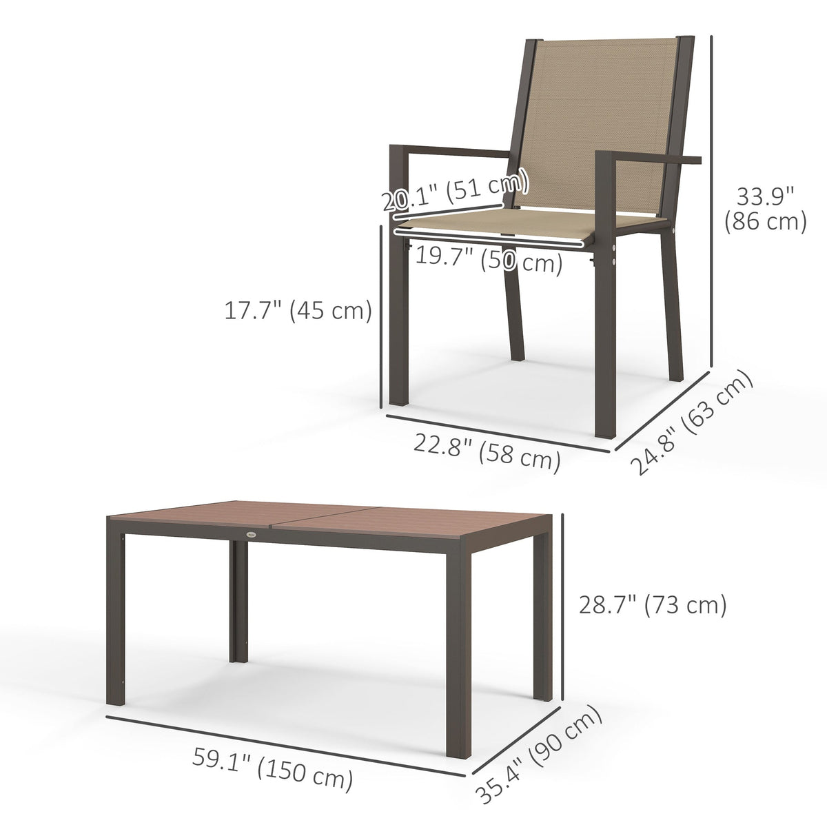 7pc Patio Dining Set with WPC Table and 6 Stackable Chairs, Khaki — product view 5