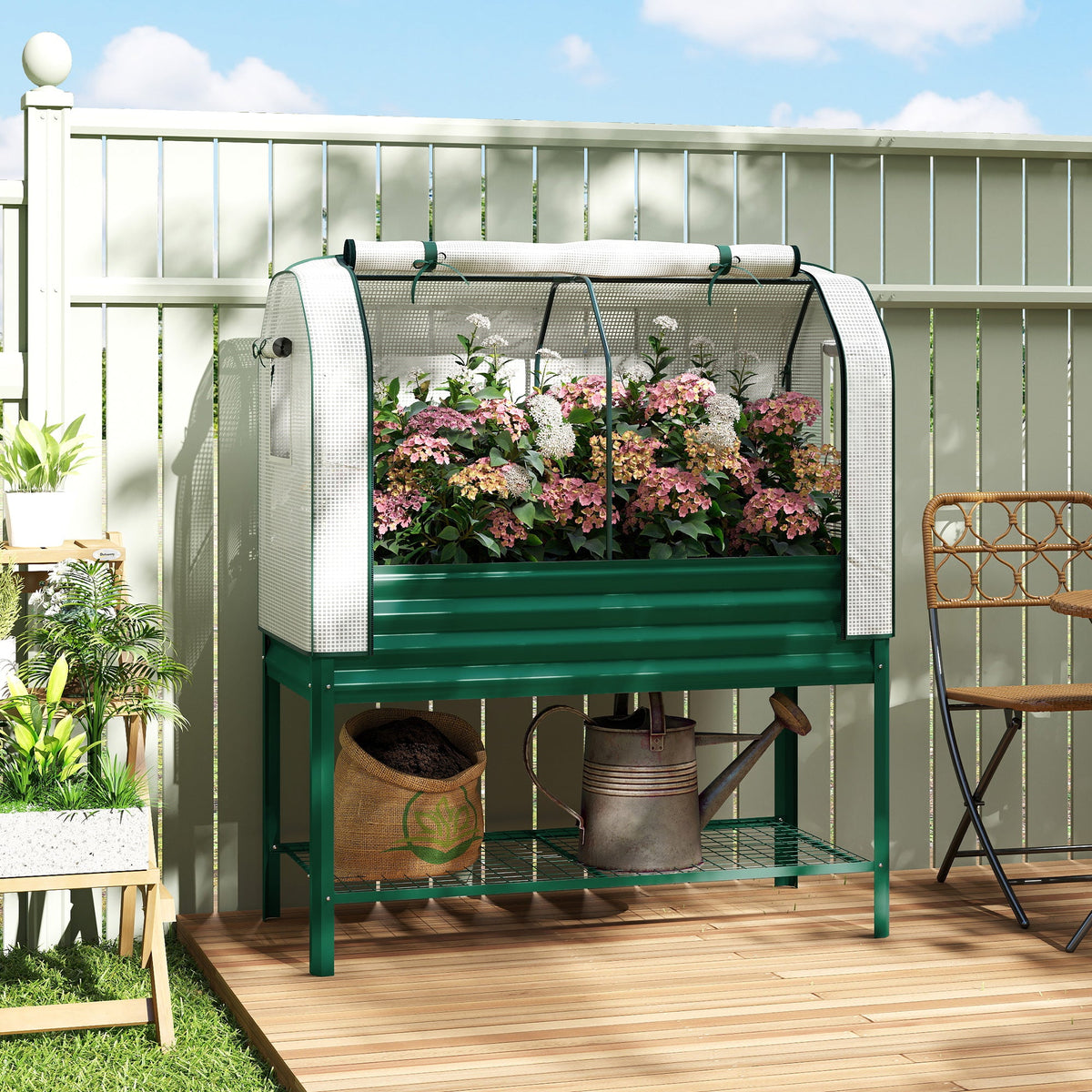 Galvanized Raised Garden Bed with Greenhouse Cover, Green — product view 4