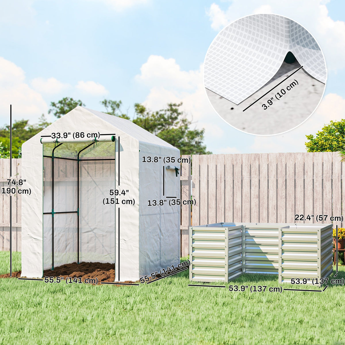 56" x 56" x 75" Raised Garden Bed Greenhouse with PE Cover, White — product view 5