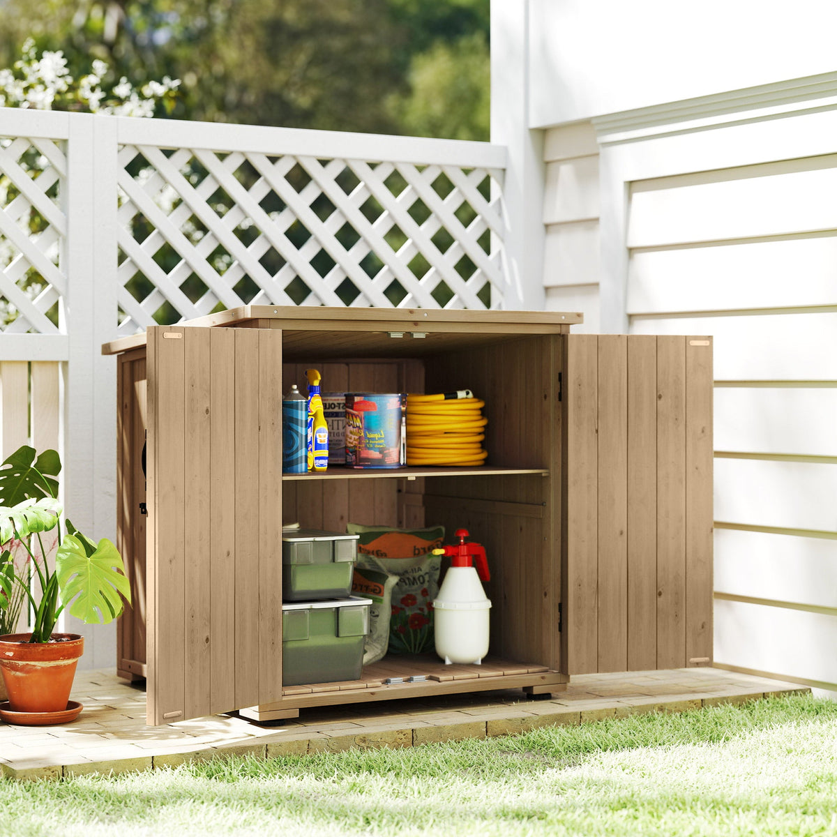 Wood Garden Shed with Adjustable Shelf and Double Doors — product view 3