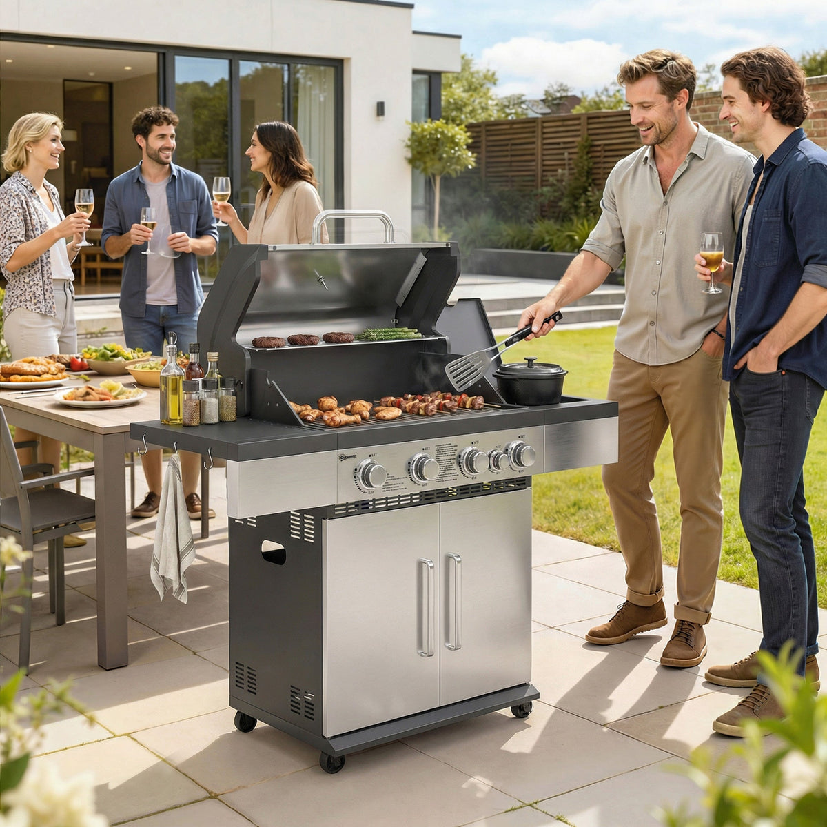 4+1 Burner Gas BBQ Grill with Side Burner and Storage Cabinet — product view 4