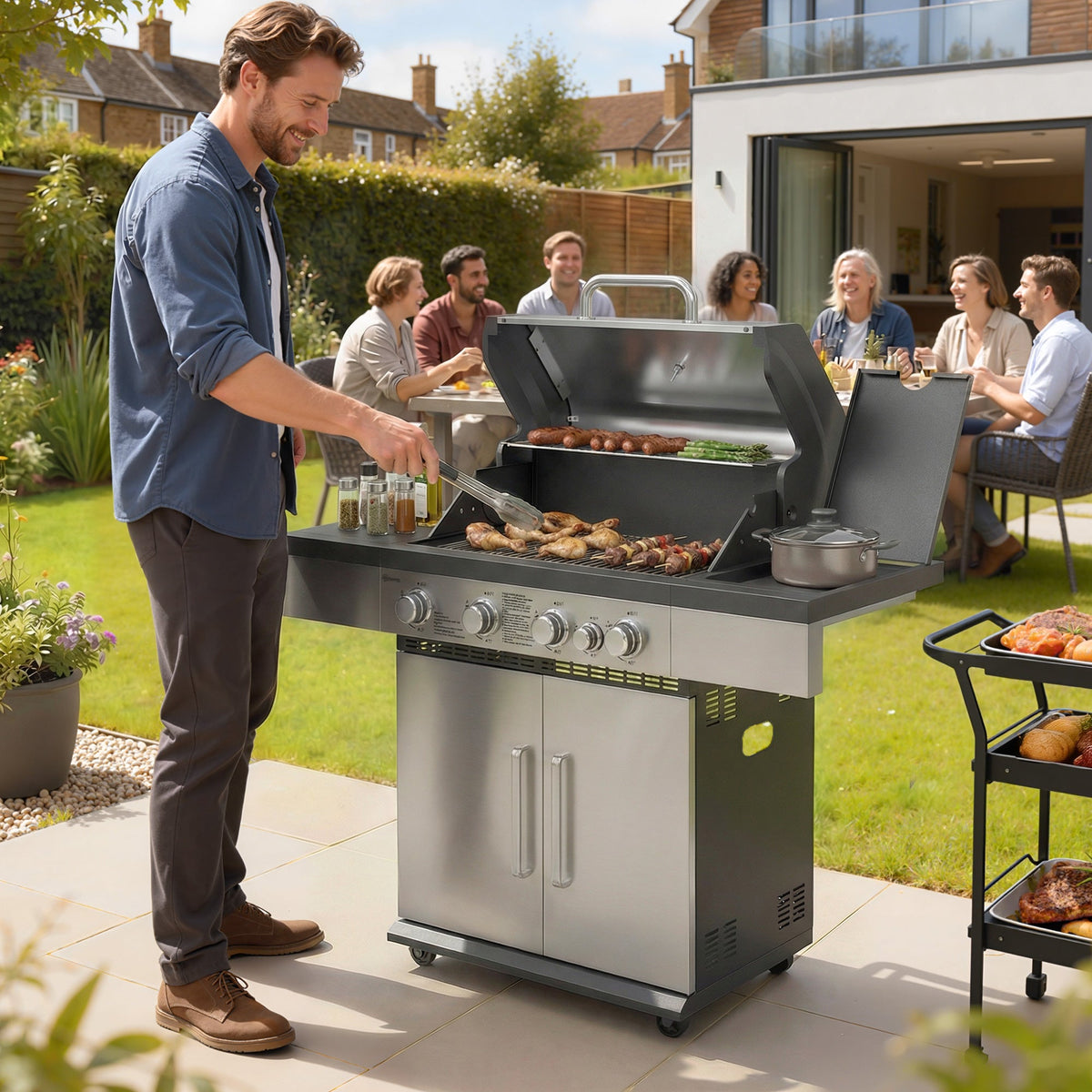 4+1 Burner Gas BBQ Grill with Side Burner and Storage Cabinet — product view 3