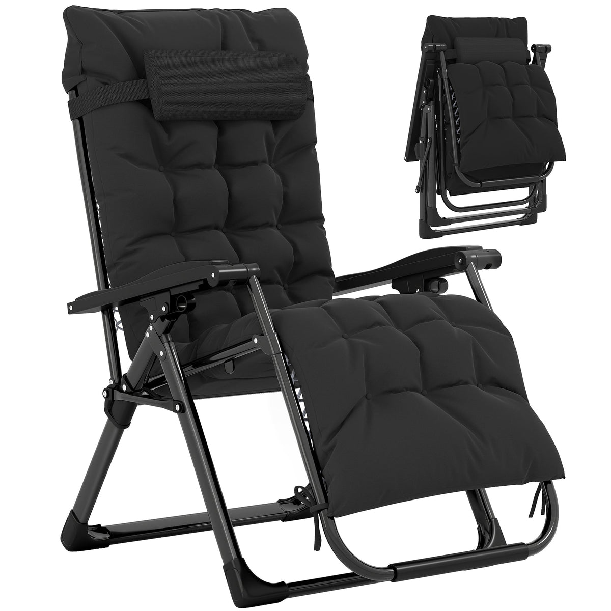 Reclining Zero Gravity Chair with Cushion and Headrest, Black — product view 1