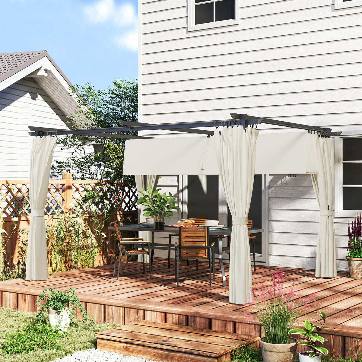 10' x 13' Retractable Pergola Canopy with Curtains, Cream White — product view 3