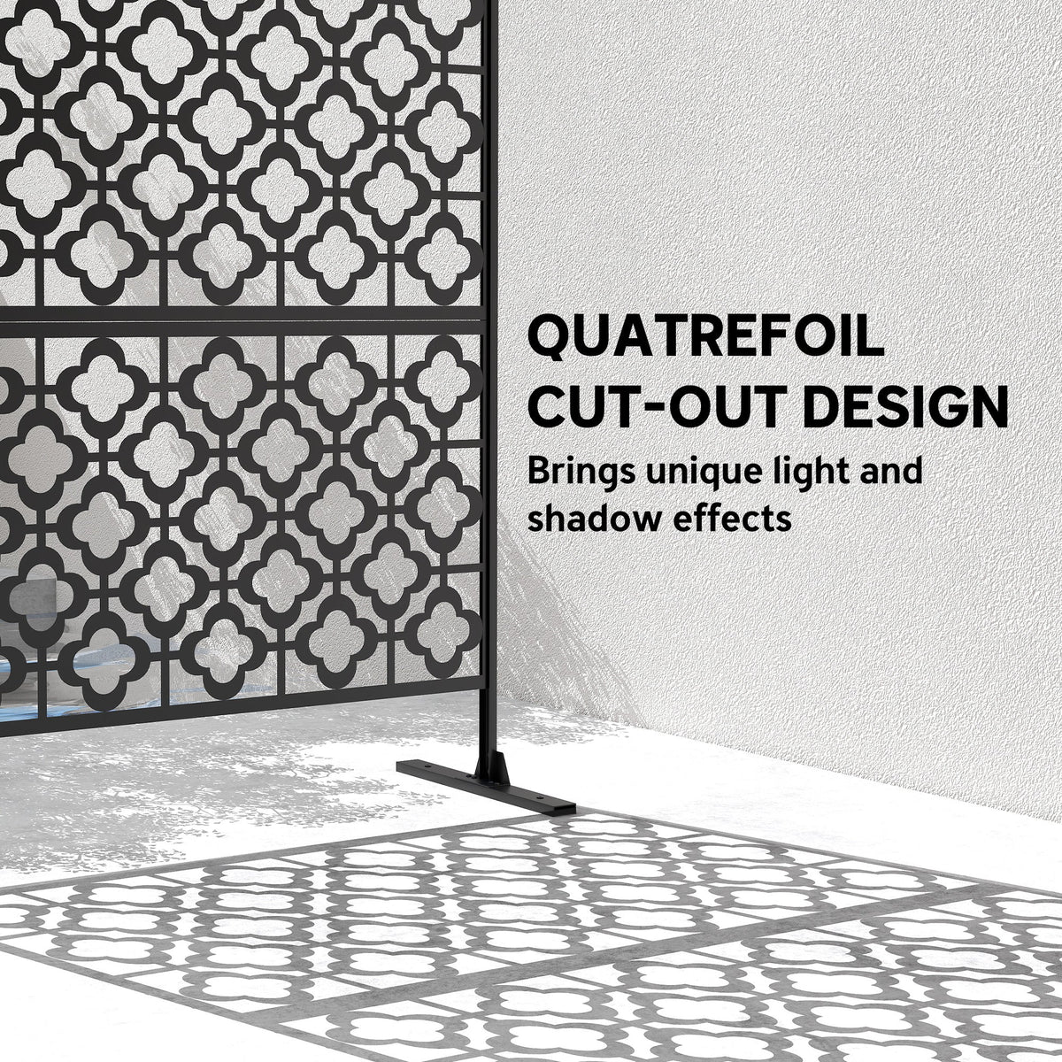 78" x 48" Metal Outdoor Privacy Screen, Quatrefoil Design, Black — product view 6
