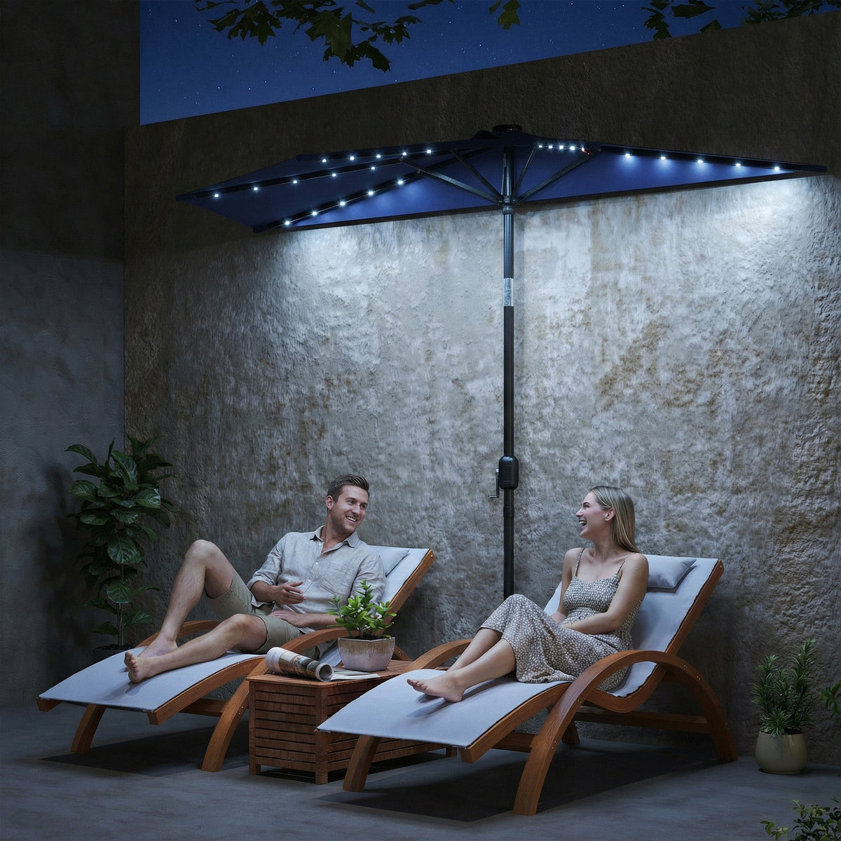 2.6 m Half Garden Parasol with Solar LED Lights and Tilt, Dark Blue — product view 3