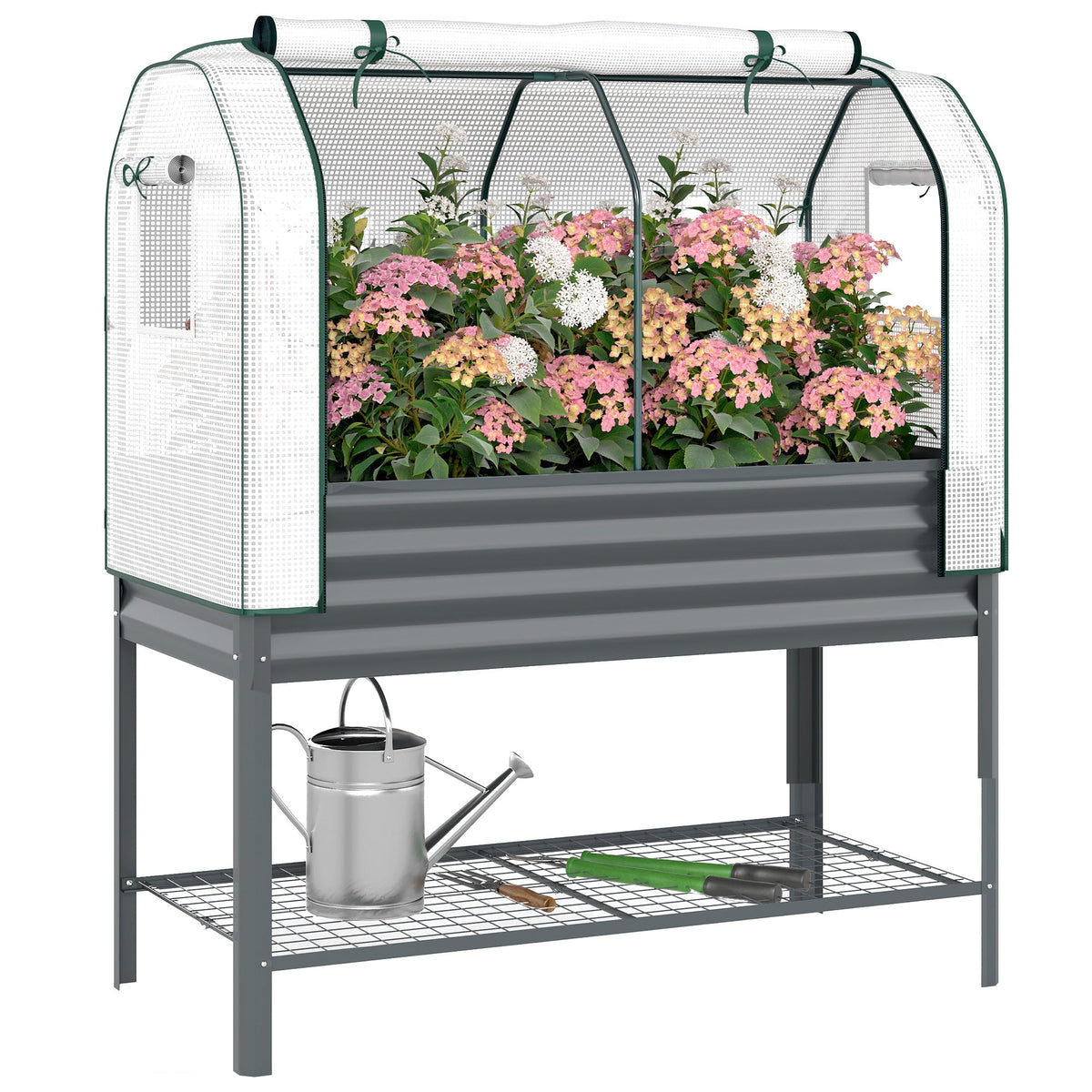Galvanized Raised Garden Bed with Greenhouse Cover, Dark Gray — product view 1